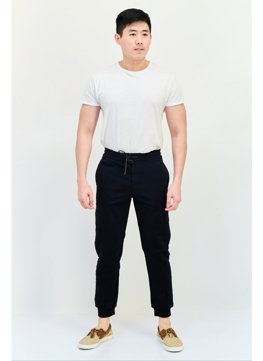 Men Cuffed Fit Solid Stretchable Jogger Pants, Black