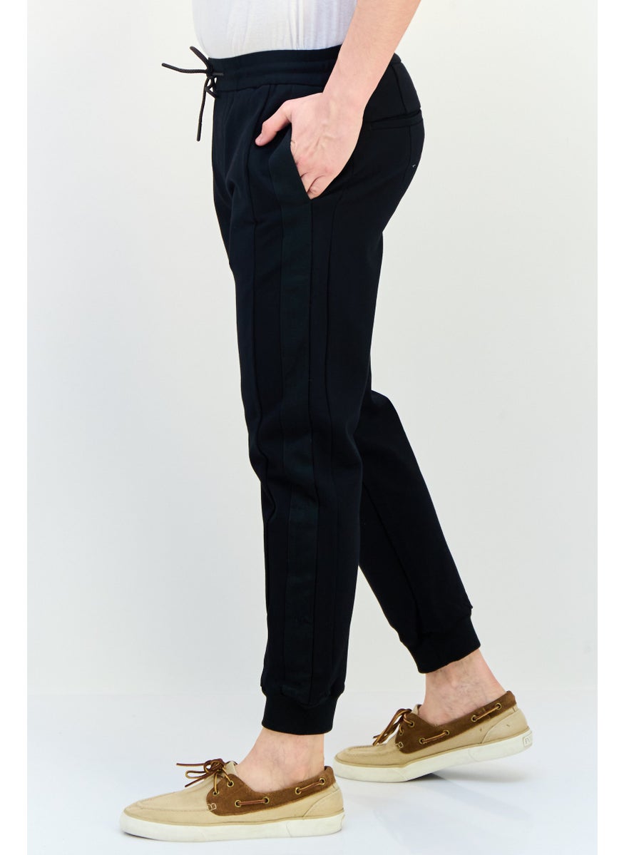 Men Cuffed Fit Solid Stretchable Jogger Pants, Black
