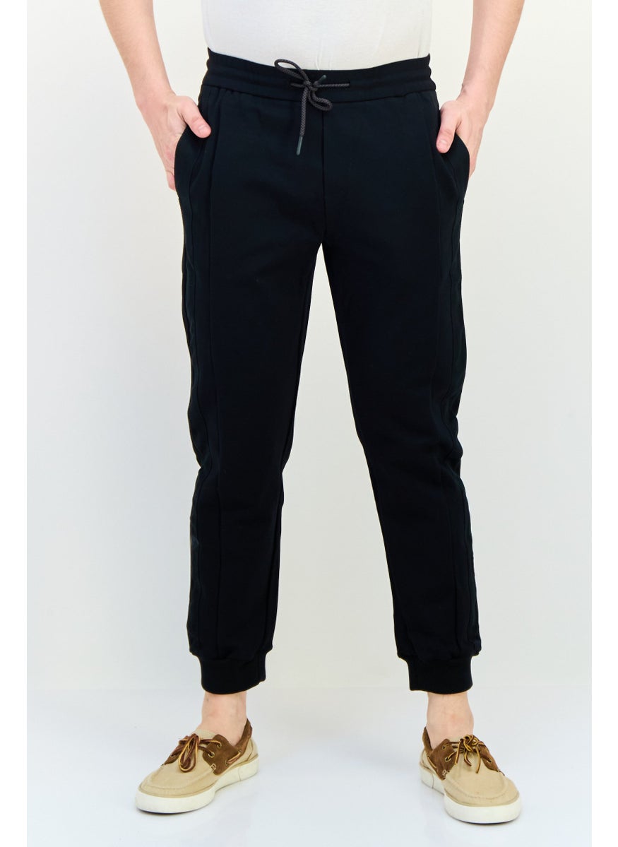 Men Cuffed Fit Solid Stretchable Jogger Pants, Black