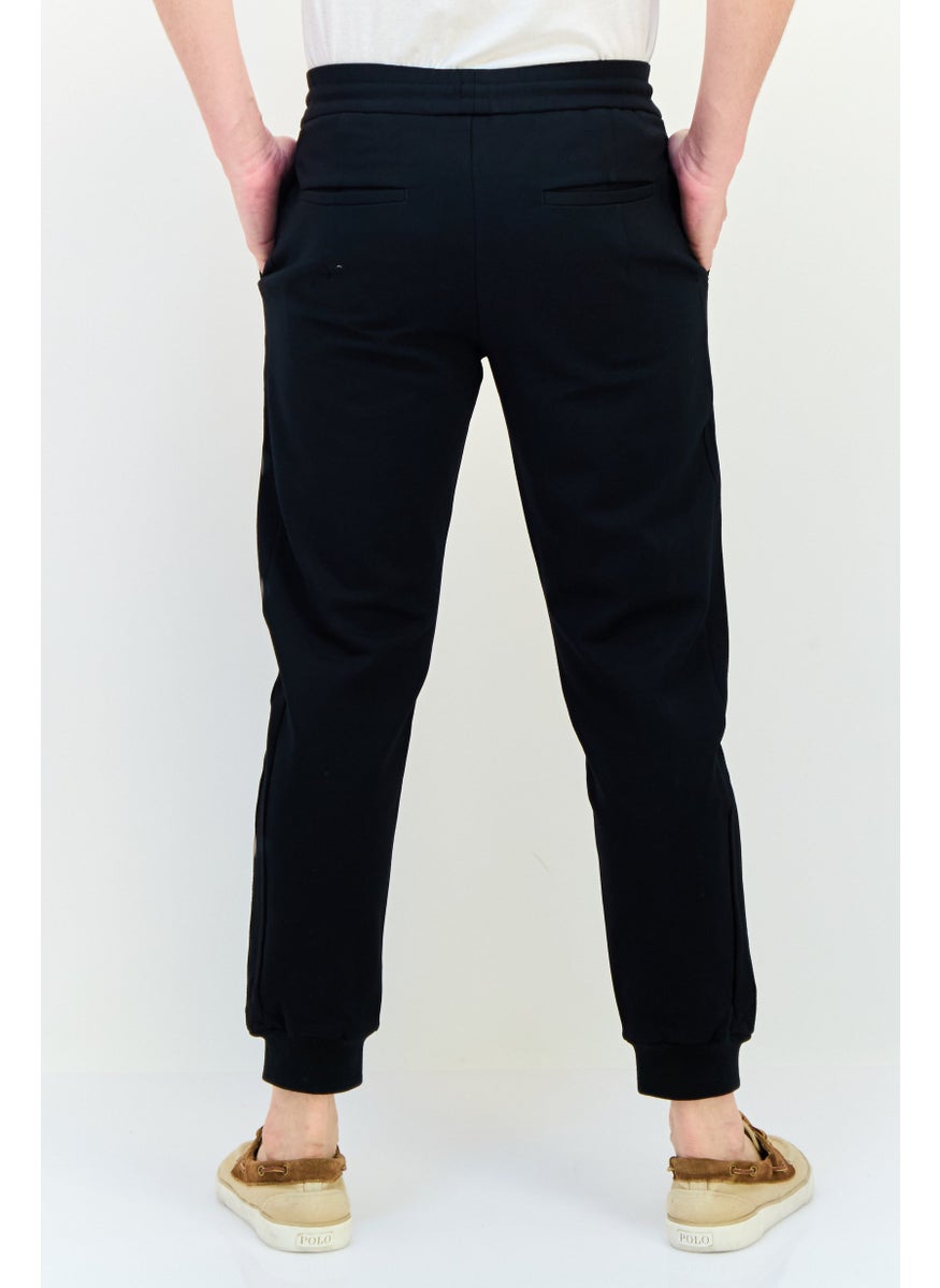 Men Cuffed Fit Solid Stretchable Jogger Pants, Black