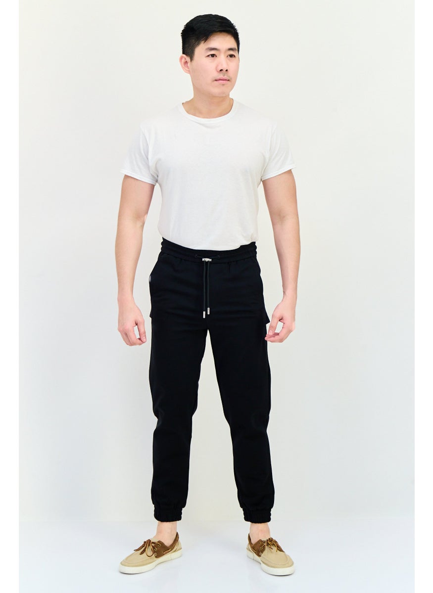 Men Regular Fit Solid Jogger Pants, Black