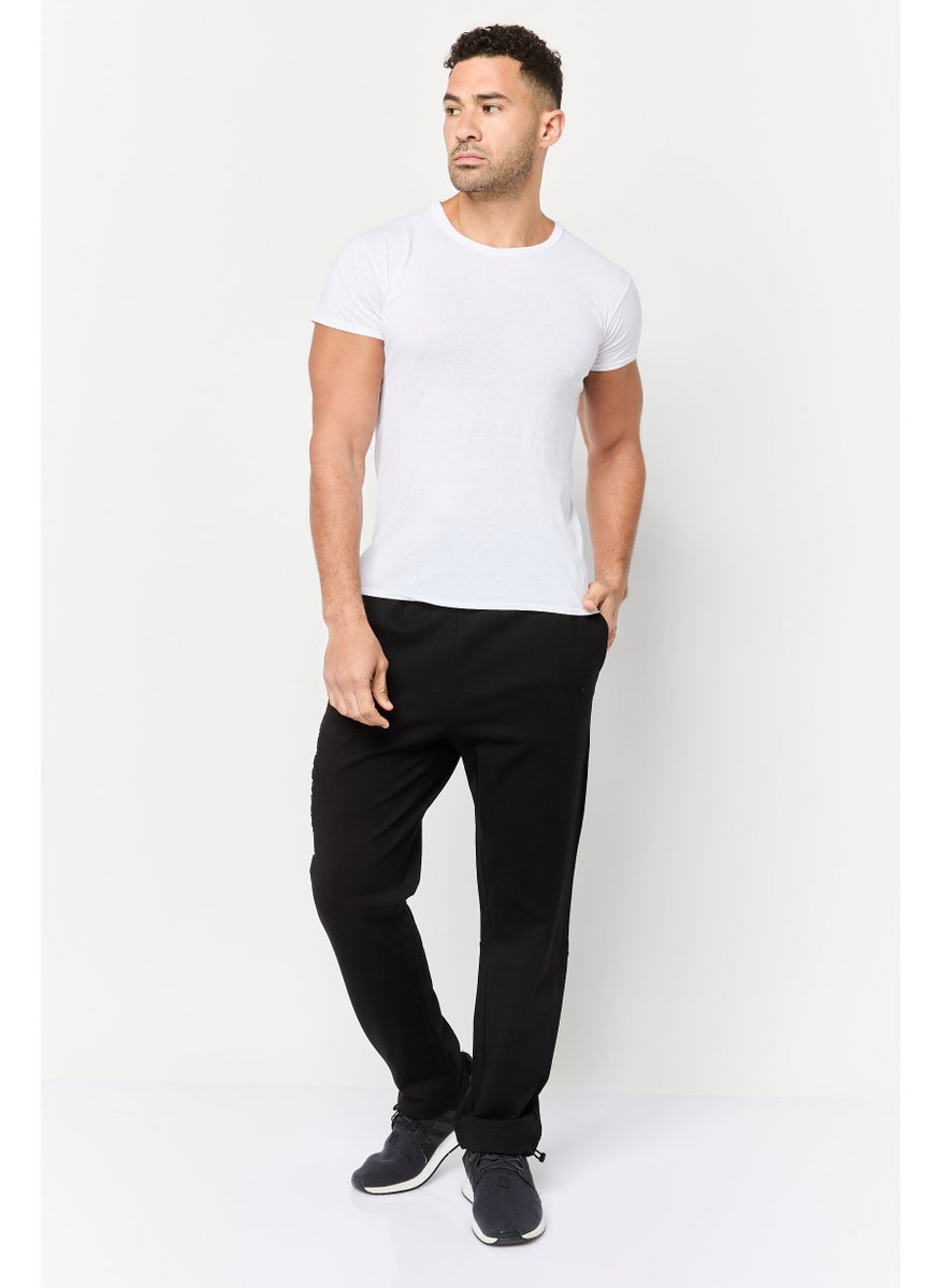 Men Cuffed Fit Solid Stretchable Jogger Pants, Black