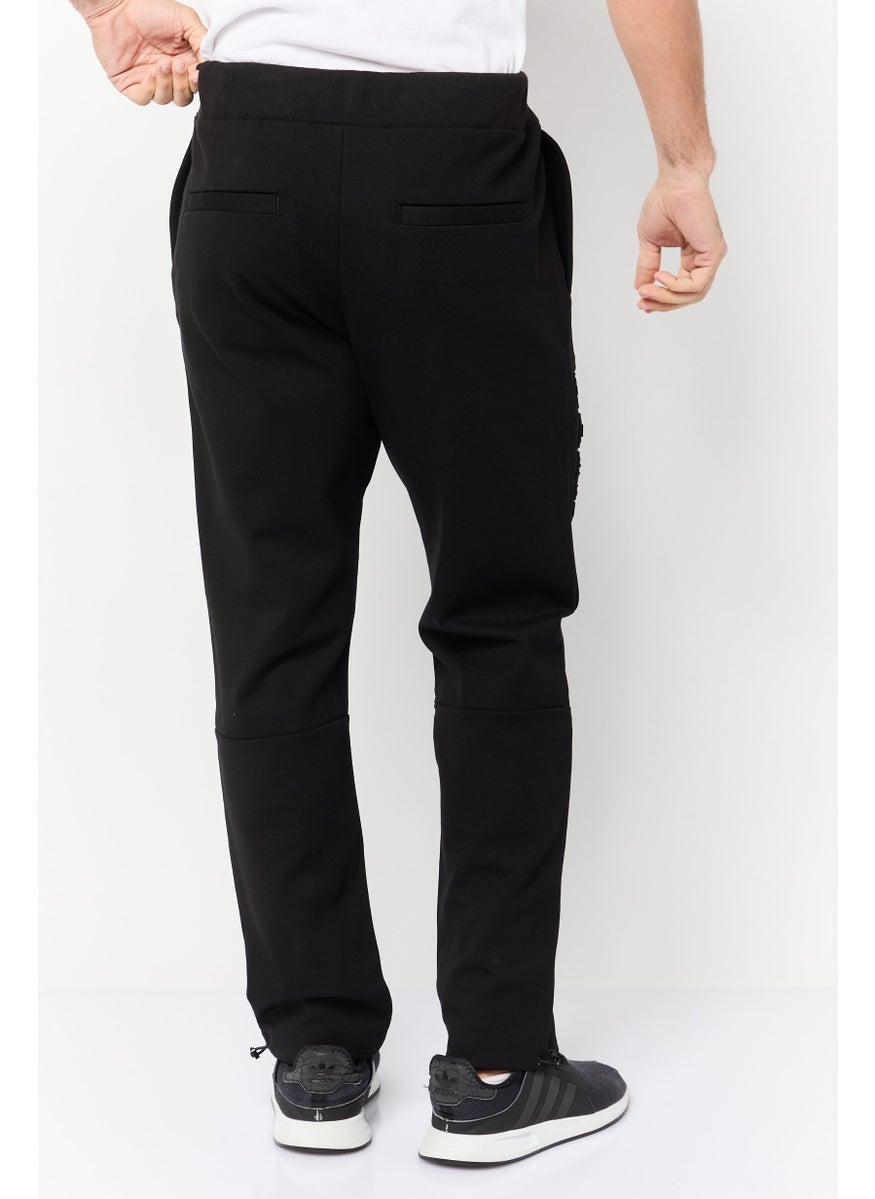 Men Cuffed Fit Solid Stretchable Jogger Pants, Black