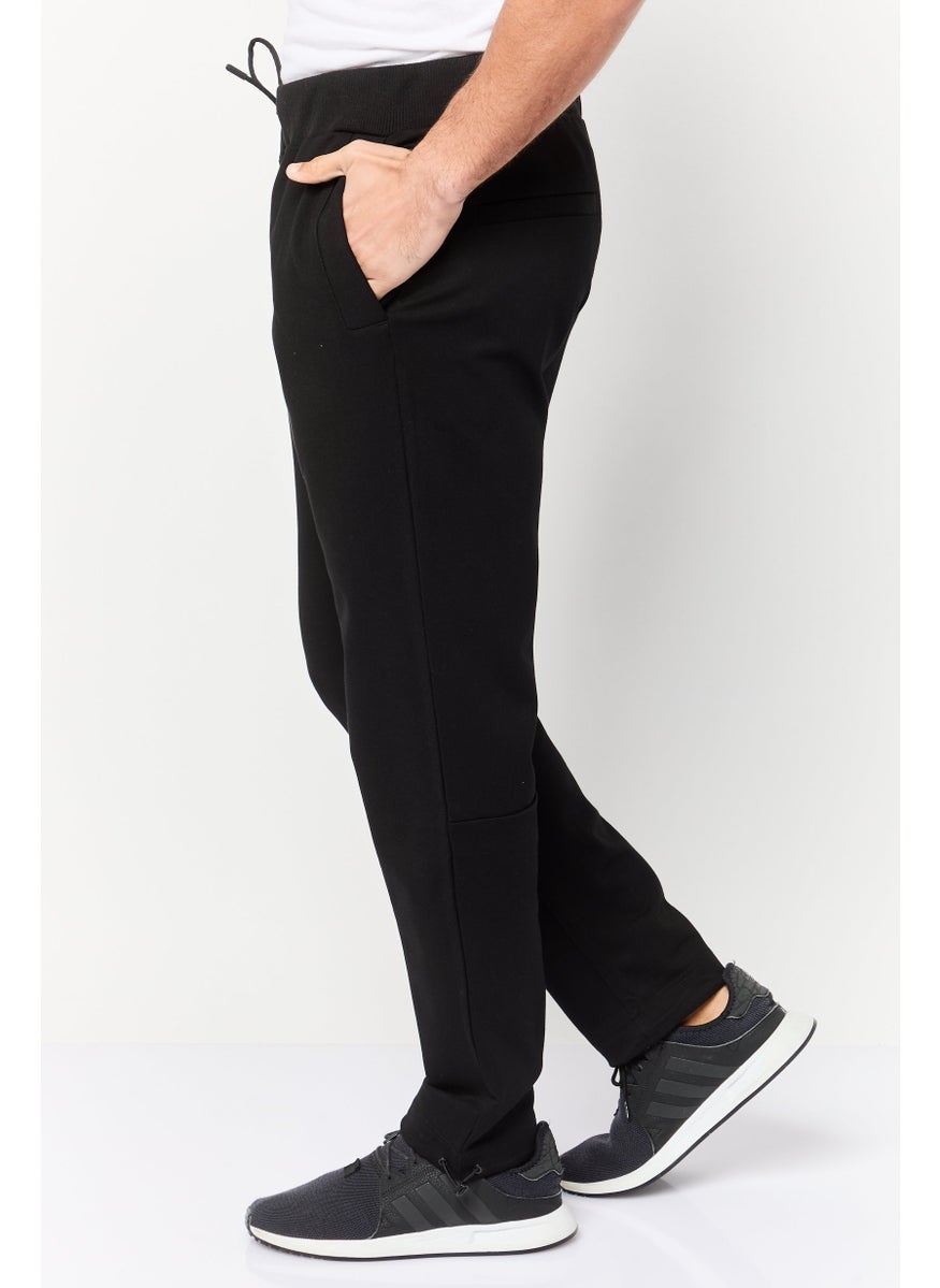 Men Cuffed Fit Solid Stretchable Jogger Pants, Black