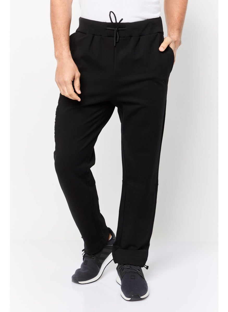 Men Cuffed Fit Solid Stretchable Jogger Pants, Black