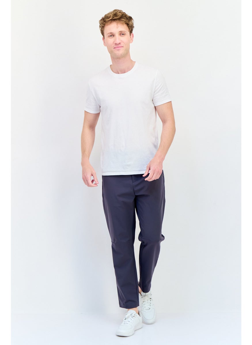 Men Tapered Fit Solid Dress Pants, Dark Grey