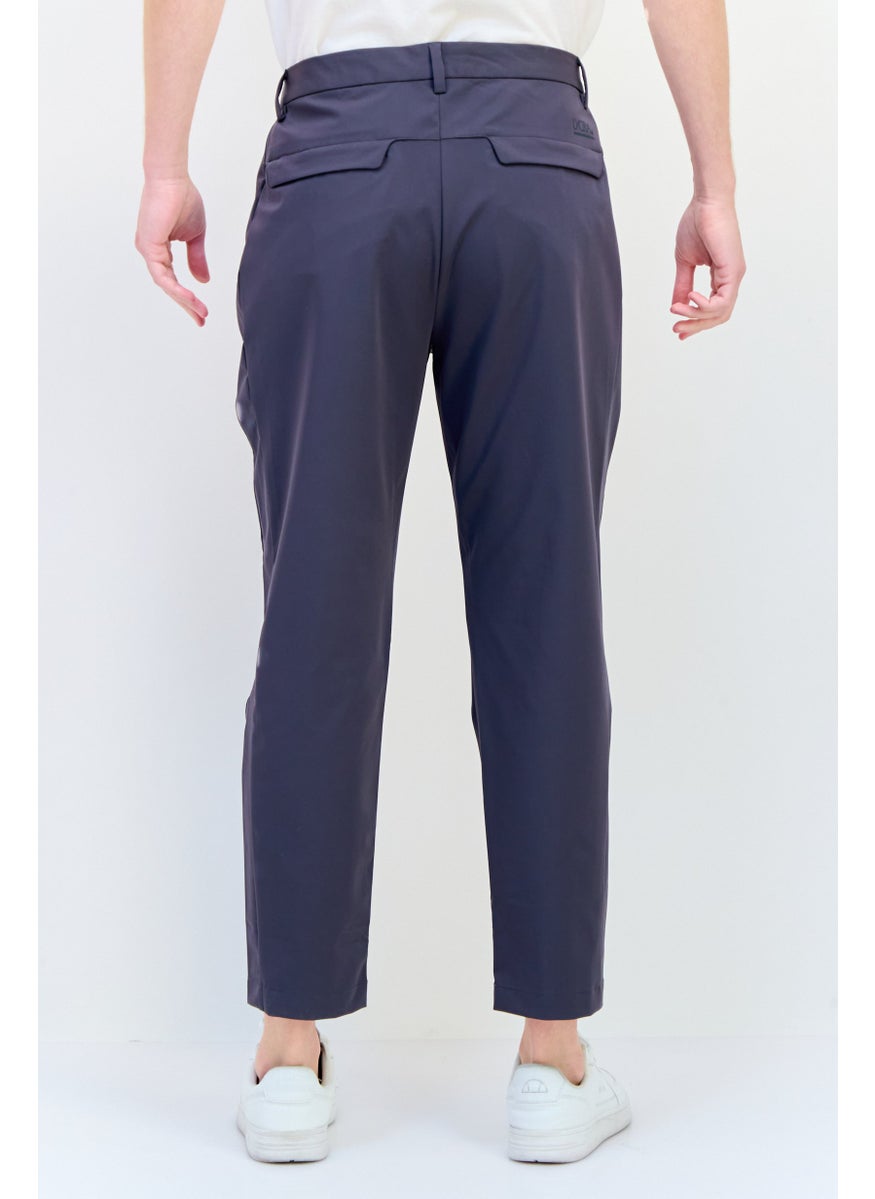 Men Tapered Fit Solid Dress Pants, Dark Grey