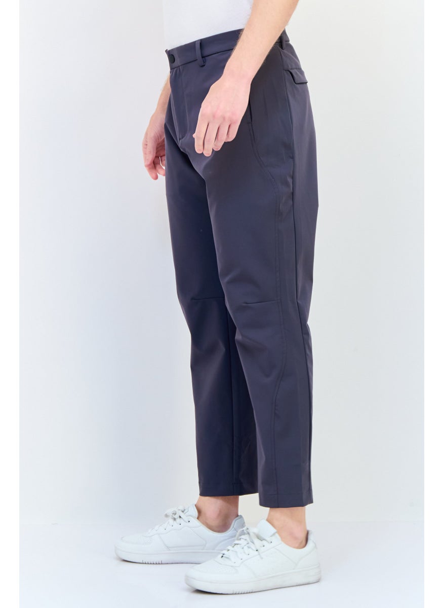 Men Tapered Fit Solid Dress Pants, Dark Grey