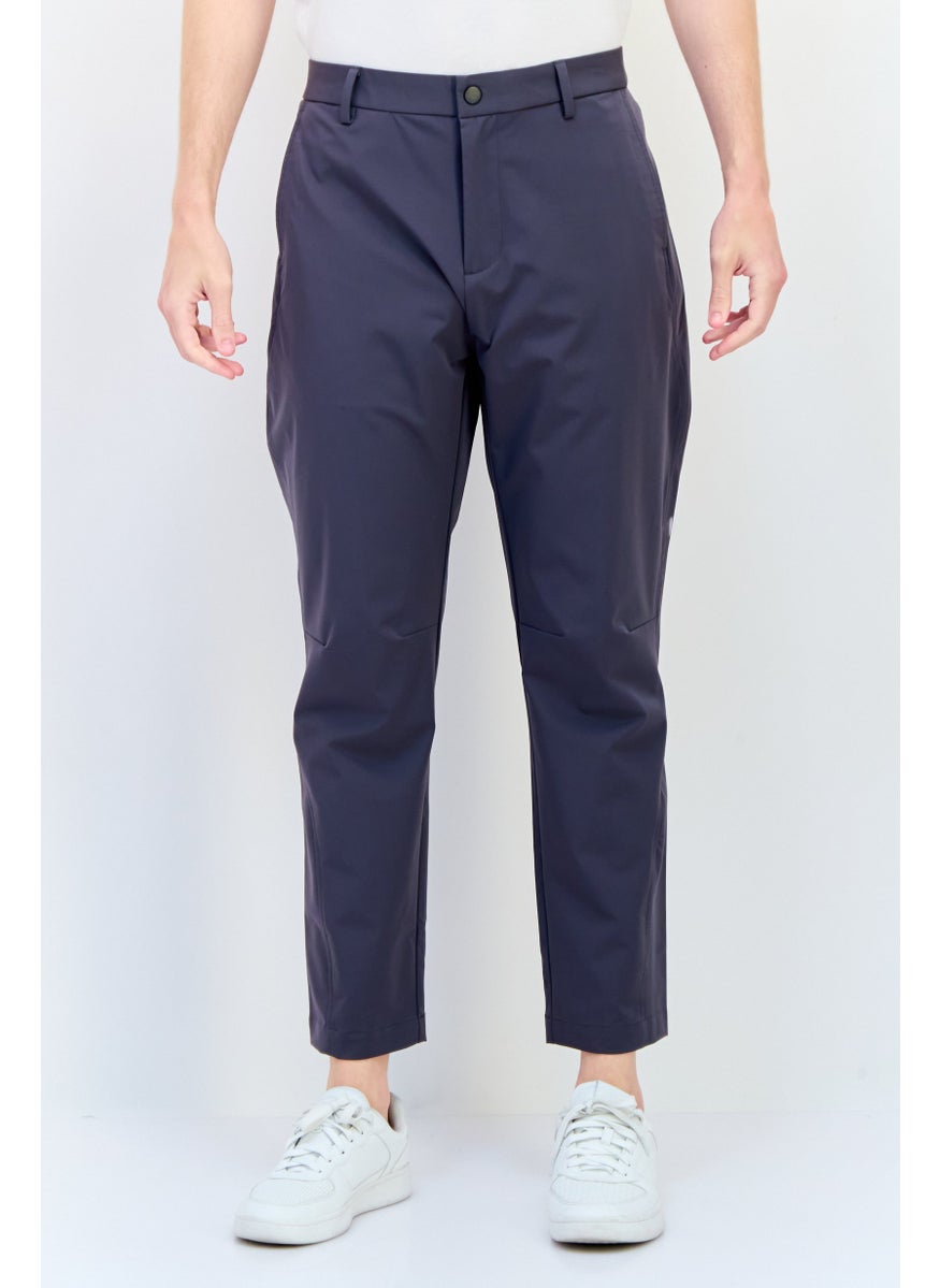 Men Tapered Fit Solid Dress Pants, Dark Grey