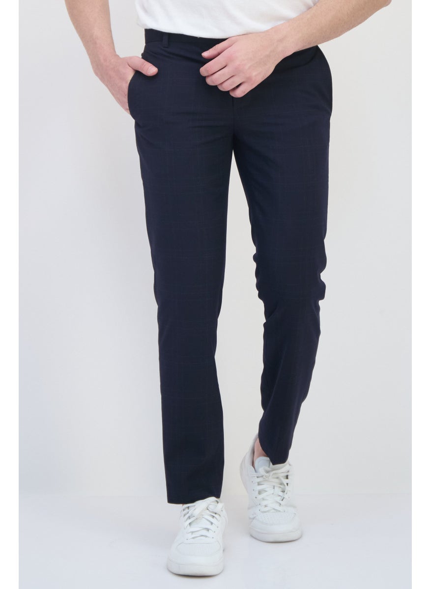Men Slim Fit Plaid Straight Leg Pants, Navy