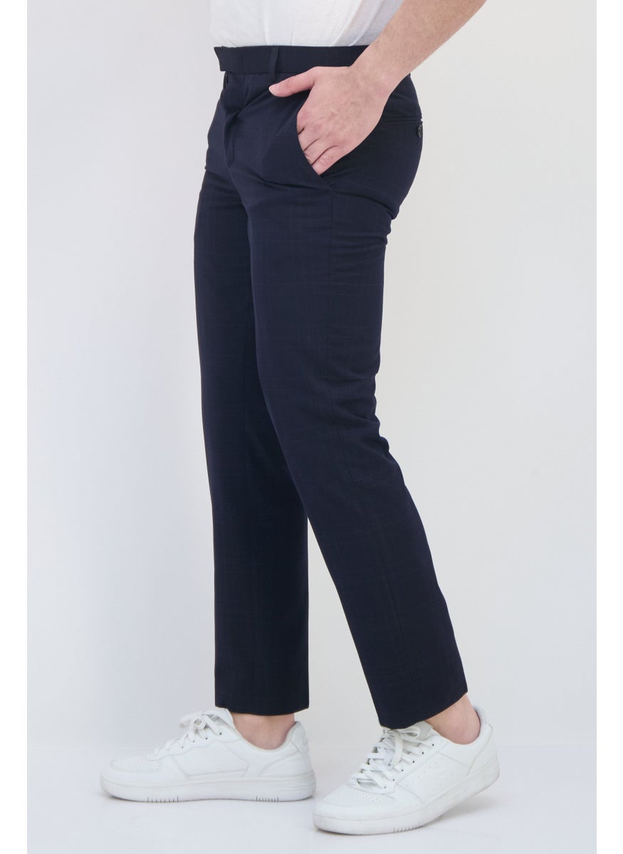 Men Slim Fit Plaid Straight Leg Pants, Navy