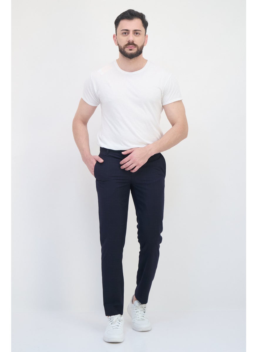 Men Slim Fit Plaid Straight Leg Pants, Navy