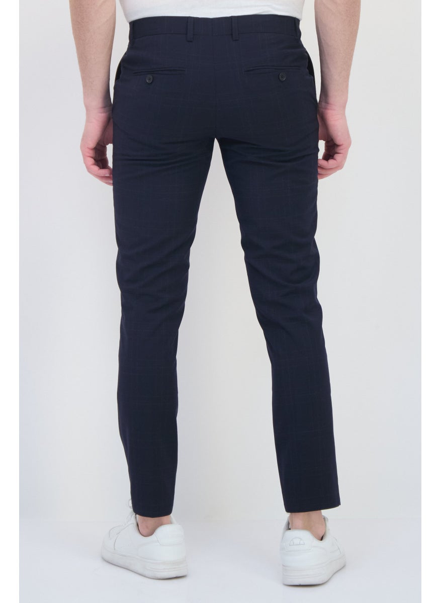 Men Slim Fit Plaid Straight Leg Pants, Navy