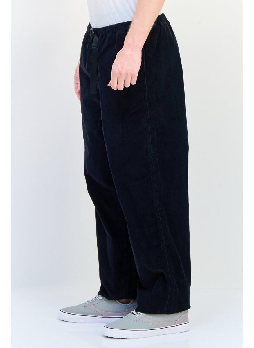Men Regular Fit Textured Corduroy Pants, Black
