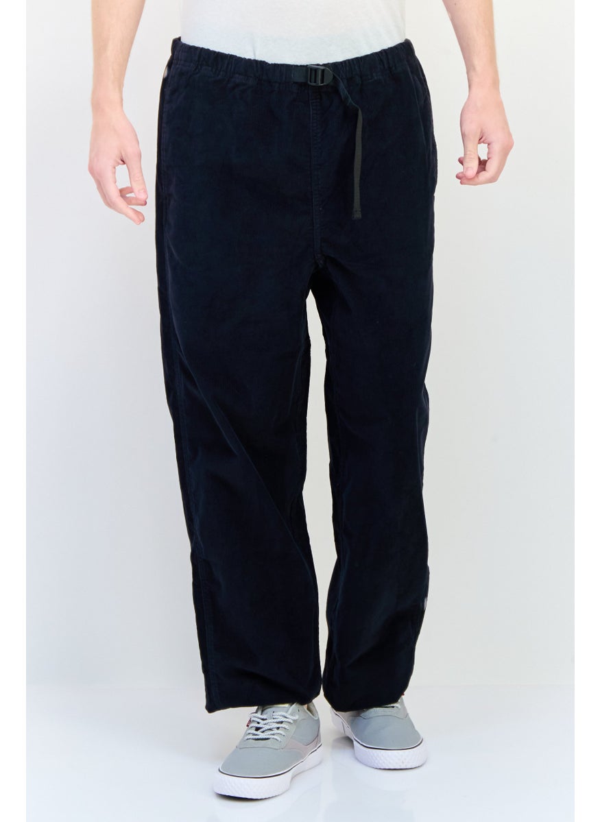 Men Regular Fit Textured Corduroy Pants, Black