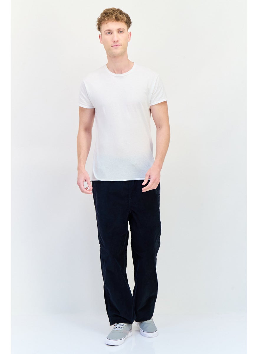 Men Regular Fit Textured Corduroy Pants, Black