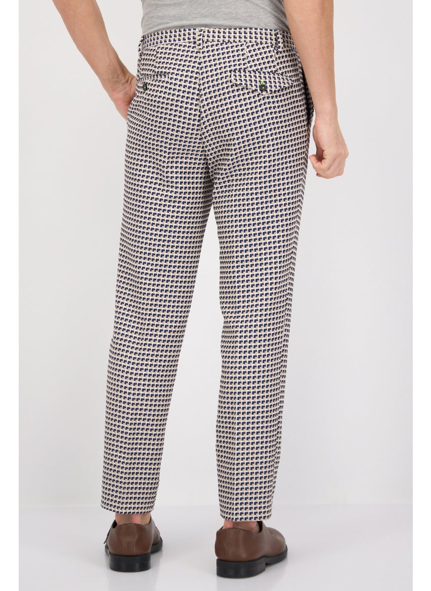 Men Slim Fit Grid Pattern Chino Pants, Beige