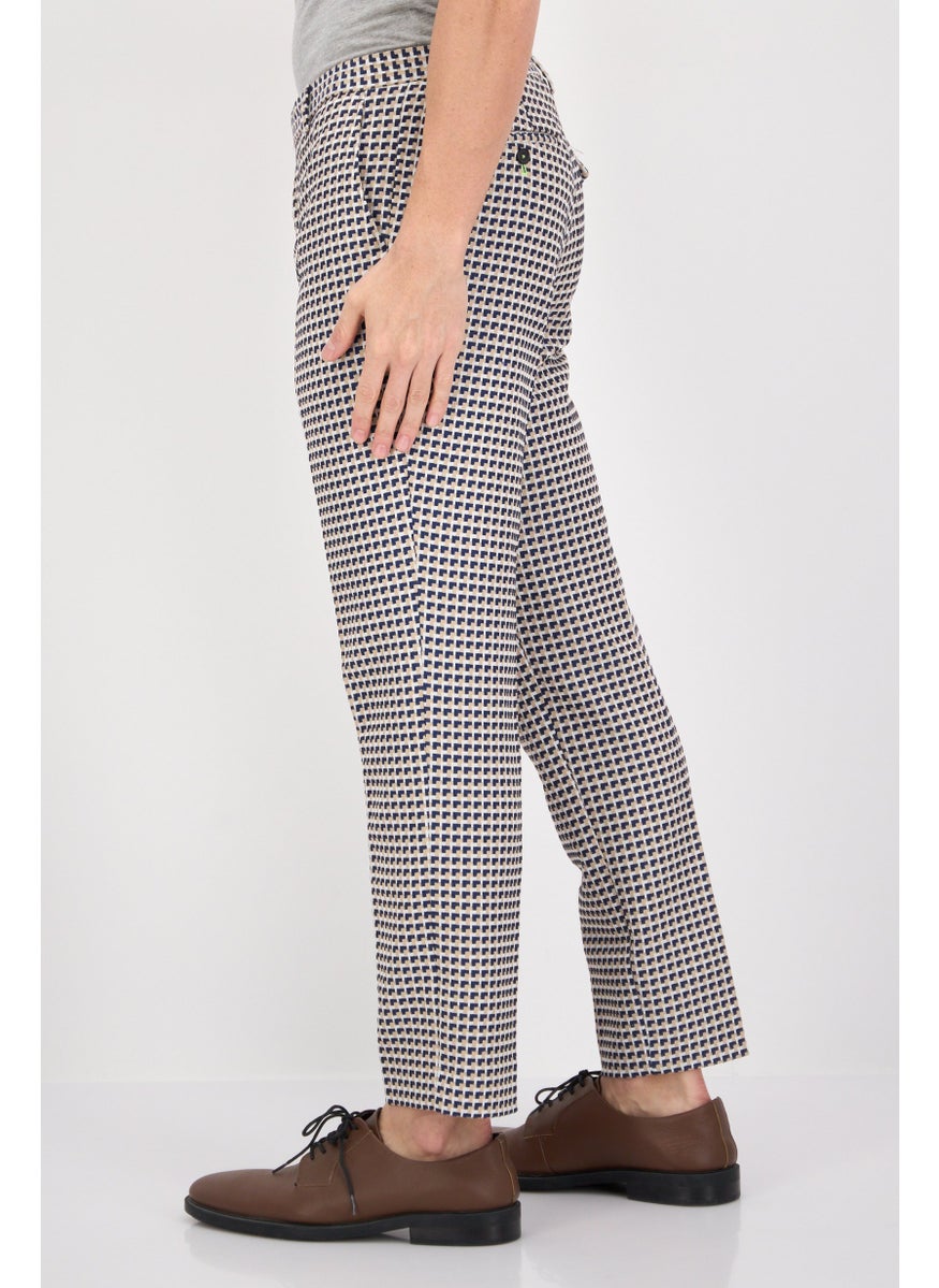 Men Slim Fit Grid Pattern Chino Pants, Beige
