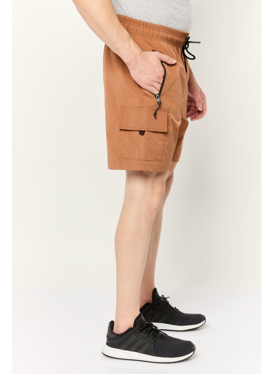 Men Sportswear Fit Solid Outdoor Shorts, Brown