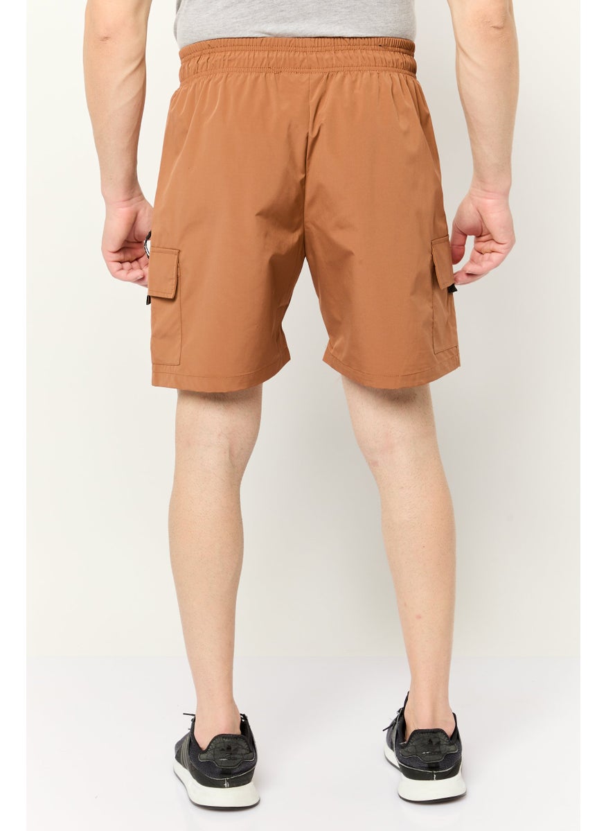 Men Sportswear Fit Solid Outdoor Shorts, Brown