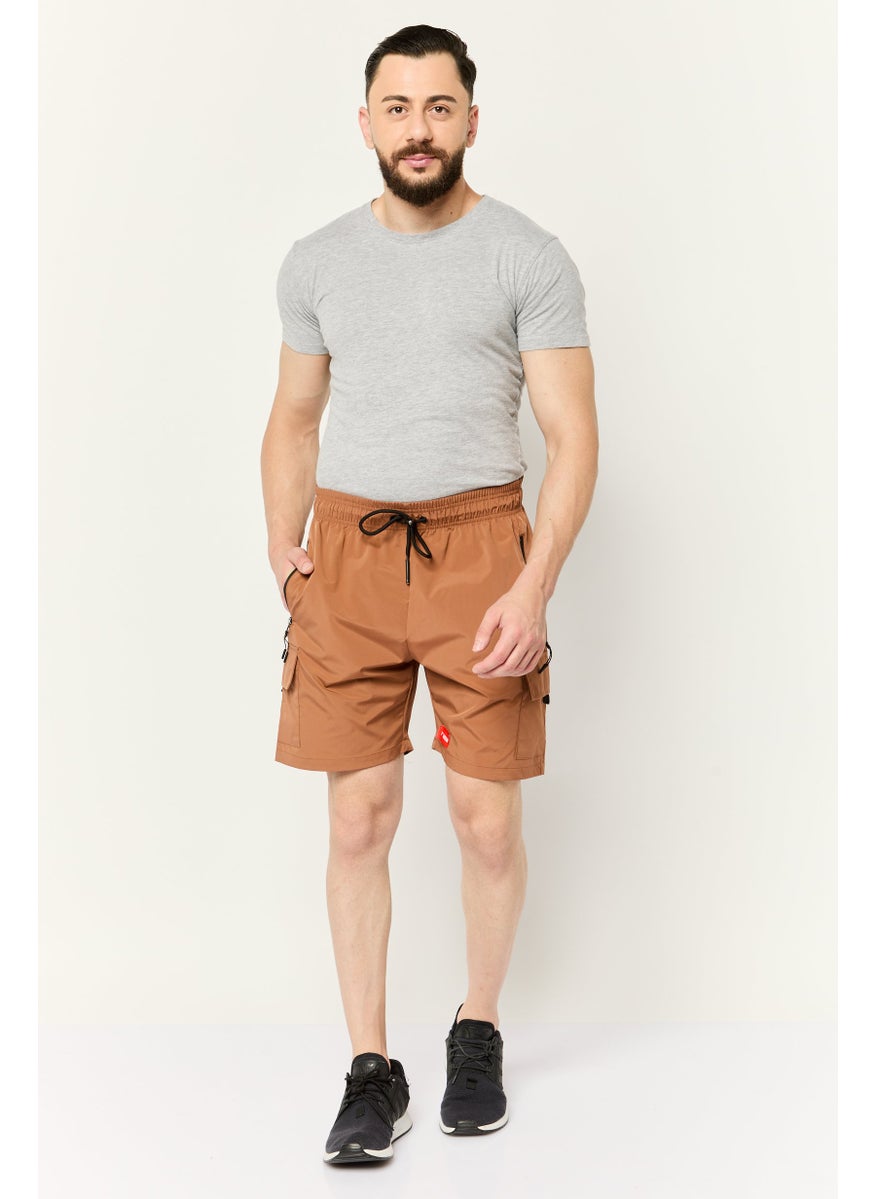 Men Sportswear Fit Solid Outdoor Shorts, Brown