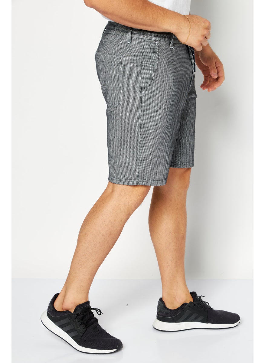 Men Plaid Basic Short, Grey/Navy