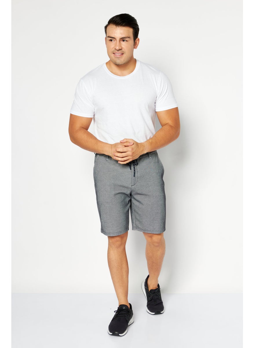 Men Plaid Basic Short, Grey/Navy