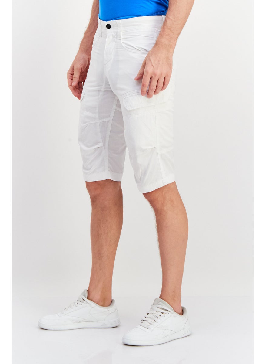 Men Textured Cargo Shorts, White