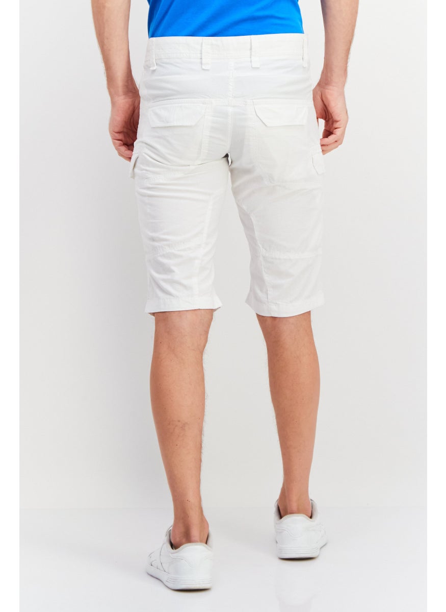 Men Textured Cargo Shorts, White