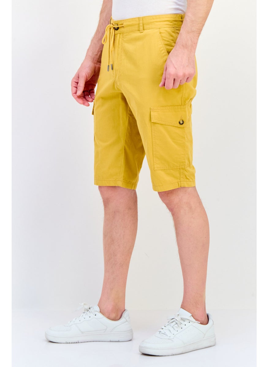 Men Solid Cargo Shorts, Mustard