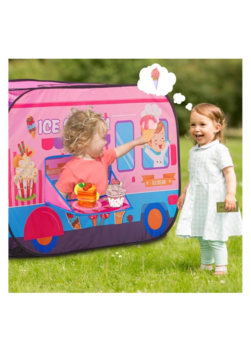 Ice Cream Truck Pop Up Kids Play Tent for Boys  Girls Indoor Outdoor Toy, Pink