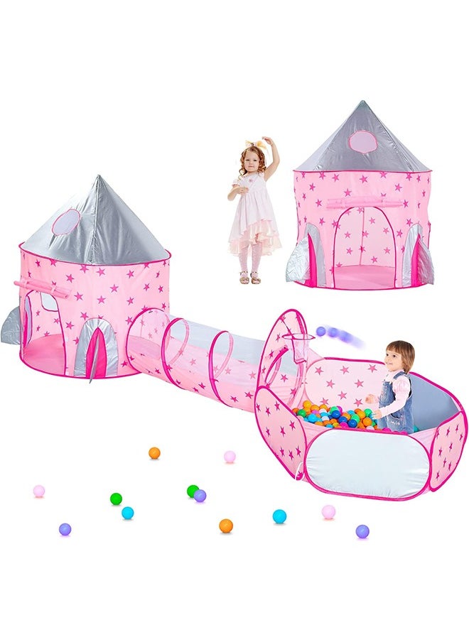 Kids Play Tent for Girls, Crawl Tunnel, Princess Castle Tents for Toddlers, Baby Princess Tent Toys, Boys Indoor Outdoor Play House, Perfect Kid’s Gifts(3 Pcs)