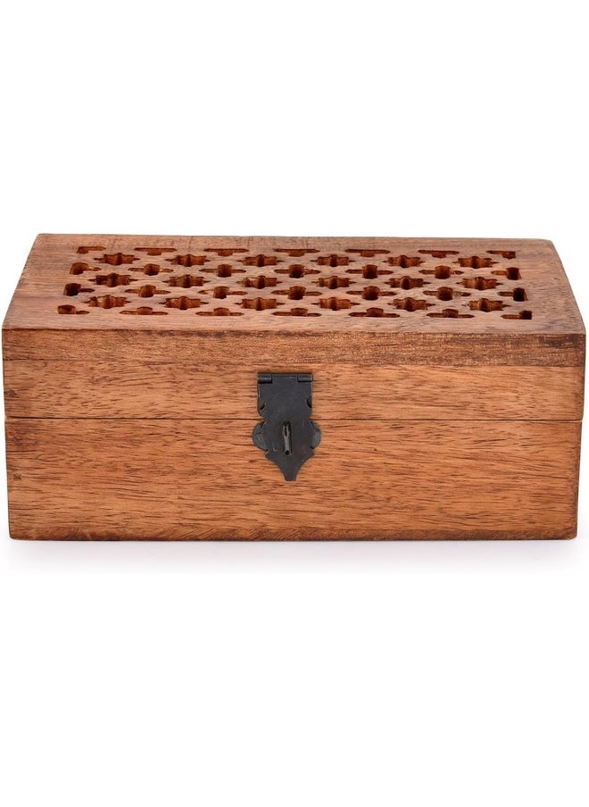 Horoof Home® Wooden Box with Hinged Lid, Decorative Storage Box for Home and Office, 21x13x8 cm, Brown, GT010