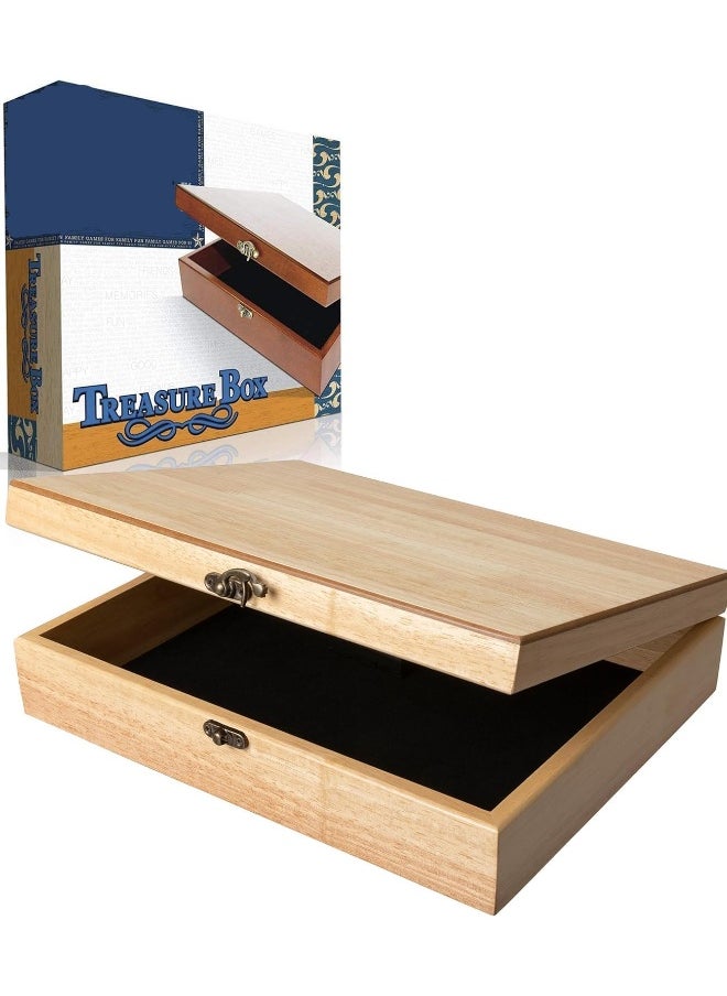 Elegant Old-World Wooden Treasure Box with Brass Latch – Handcrafted Natural Wood Finish, 30.8x24.5x7.6 cm