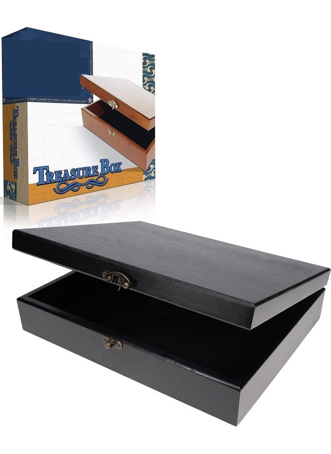 Horoof Home® Elegant Old-World Wooden Treasure Box with Brass Latch – Handcrafted Black Finish, 30.8x24.5x7.6 cm