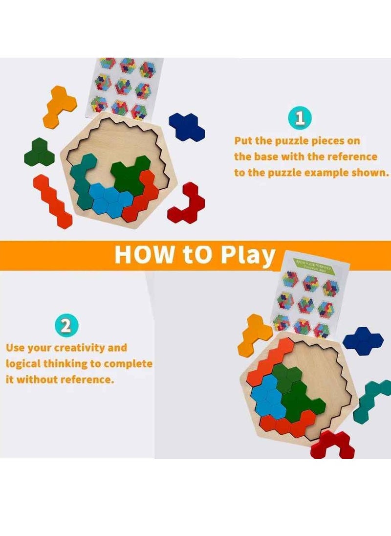 Wooden Tangram Jigsaw, Brain Teaser Challenge Toy, Safe And Durable Geometry Logic IQ Game, Lightweight And Portable DIY Puzzle Kids Learning Educational Toy, (1pc, Honeycomb Design)