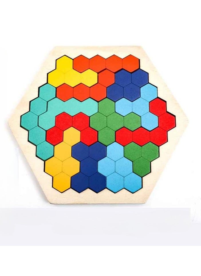 Wooden Tangram Jigsaw, Brain Teaser Challenge Toy, Safe And Durable Geometry Logic IQ Game, Lightweight And Portable DIY Puzzle Kids Learning Educational Toy, (1pc, Honeycomb Design)