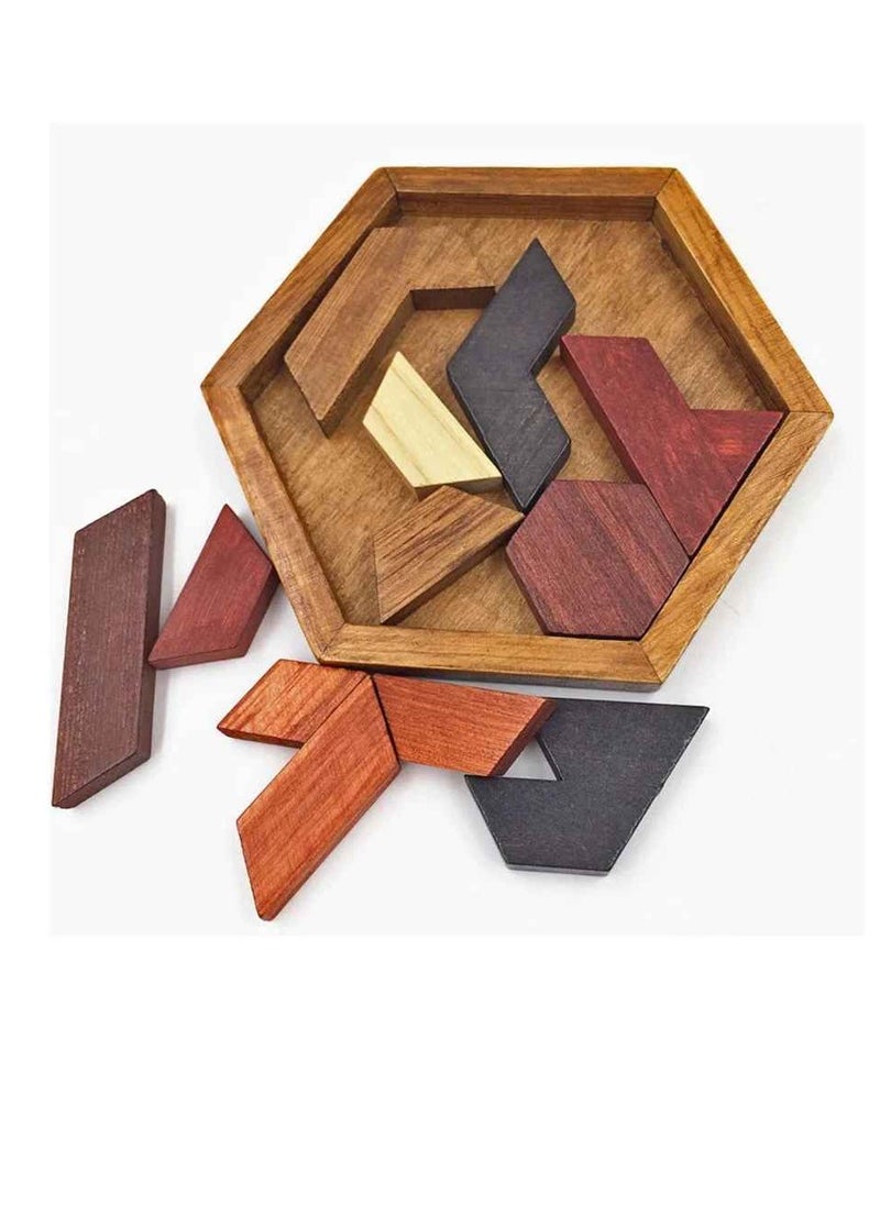Wooden Tangram Jigsaw, Brain Teaser Challenge Toy, Safe And Durable Geometry Logic IQ Game, Lightweight And Portable DIY Puzzle Kids Learning Educational Toy, (1pc, Shape Design)