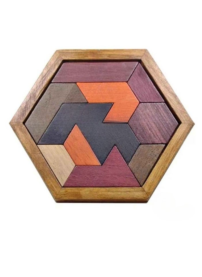 Wooden Tangram Jigsaw, Brain Teaser Challenge Toy, Safe And Durable Geometry Logic IQ Game, Lightweight And Portable DIY Puzzle Kids Learning Educational Toy, (1pc, Shape Design)
