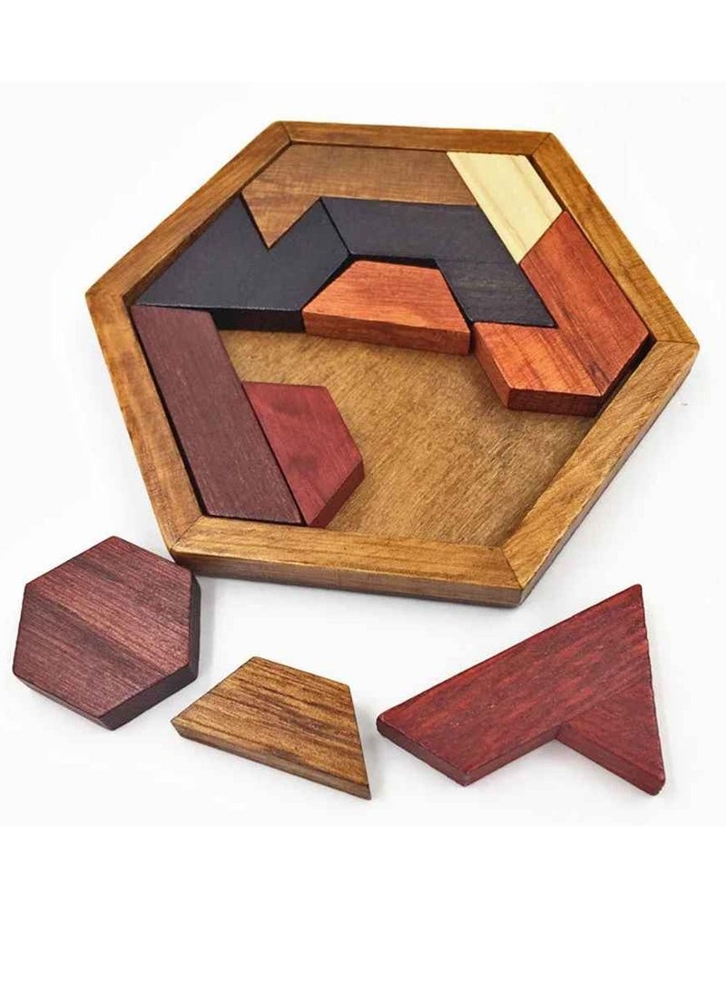 Wooden Tangram Jigsaw, Brain Teaser Challenge Toy, Safe And Durable Geometry Logic IQ Game, Lightweight And Portable DIY Puzzle Kids Learning Educational Toy, (1pc, Shape Design)