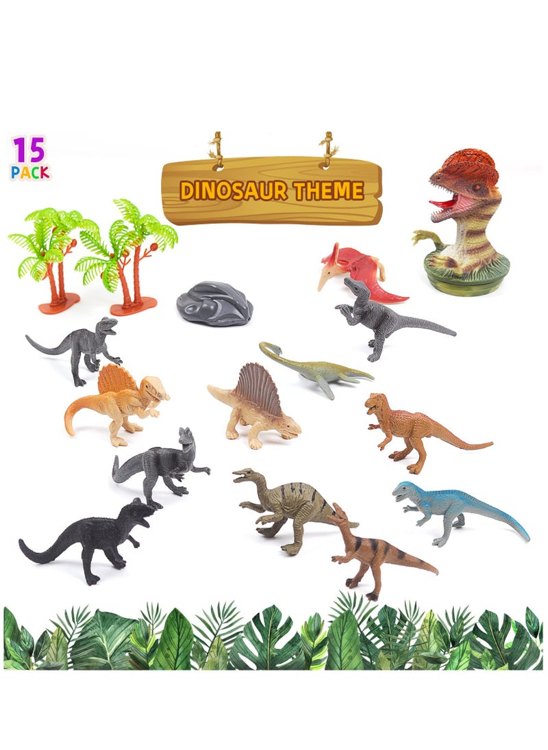 Mini Dinosaur Toy Set, Mini Safari Dinosaurs Figure Creatures in Tube 15 pcs Set | Realistic Tiny Little Animals for Sensory Bin, Birthday Party Favor, Toddler 3-5, Safair Dinosaurs