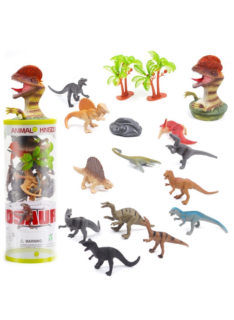 Mini Dinosaur Toy Set, Mini Safari Dinosaurs Figure Creatures in Tube 15 pcs Set | Realistic Tiny Little Animals for Sensory Bin, Birthday Party Favor, Toddler 3-5, Safair Dinosaurs