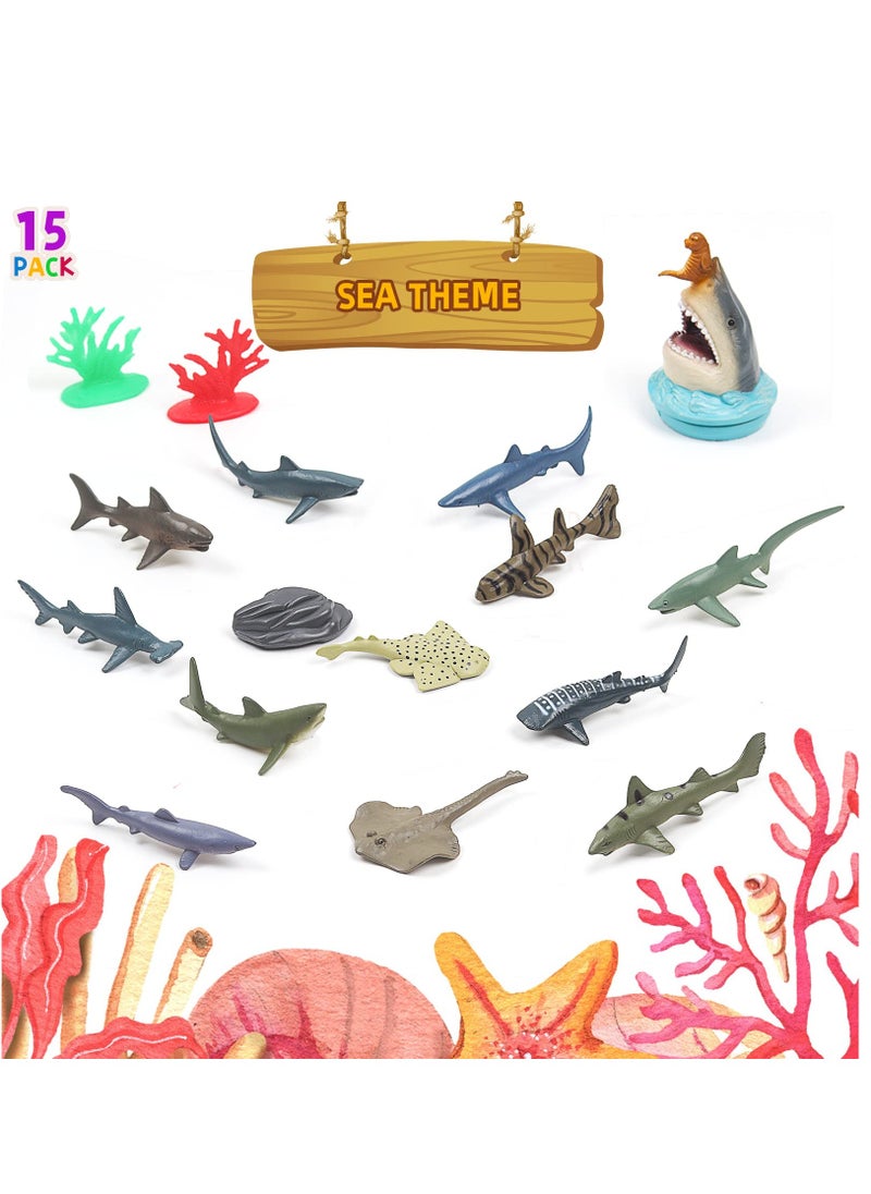 Toys Ocean Sea Animal, Mini Ocean Sea Animals Figure Creatures in Tube 15 pcs Set | Realistic Tiny Little Animals for Sensory Bin, Birthday Party Favor, Toddler 3-5 (Ocean Sea Animals)