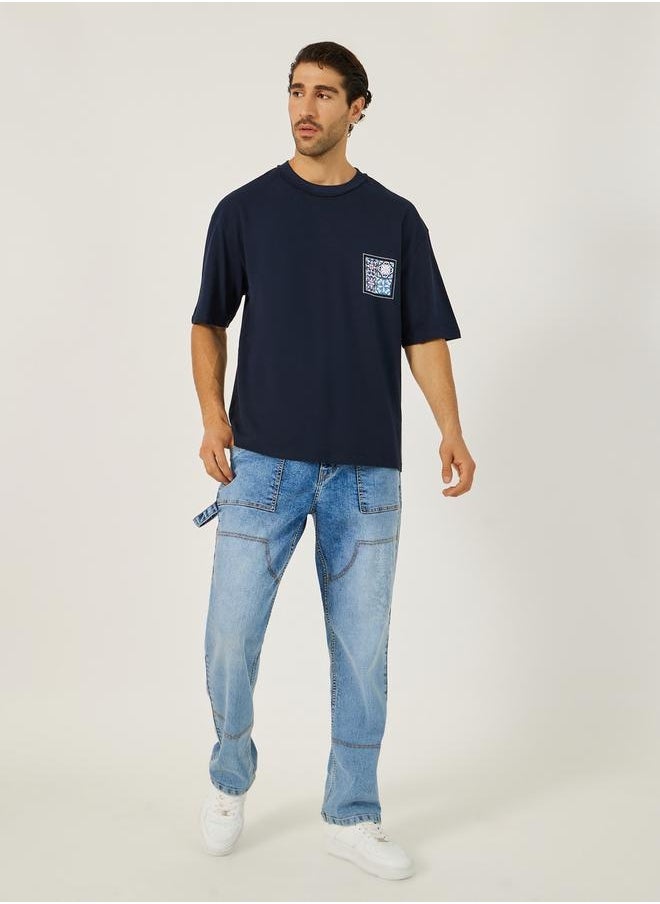 Textured Oversized Graphic Print Round Neck T-Shirt