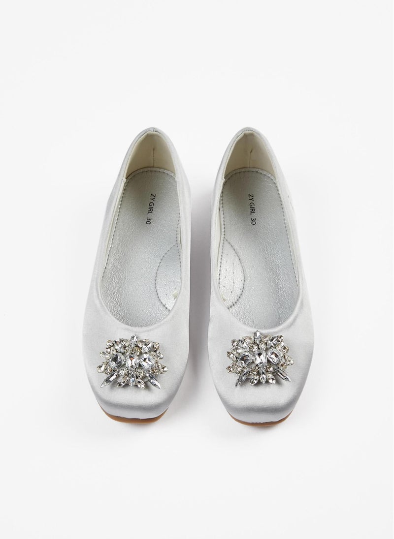 Zippy Satin Ballet Pumps With Rhine Stones For Girls