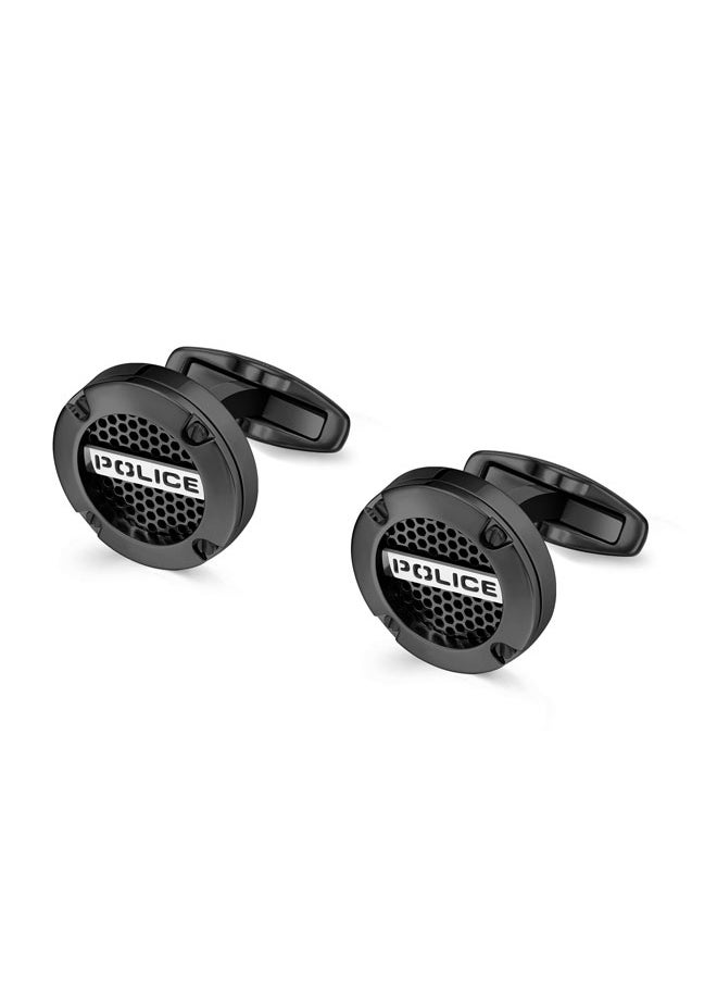 Fusion Cufflinks for Men Black Netted Design with Screwed Edge and Signature.