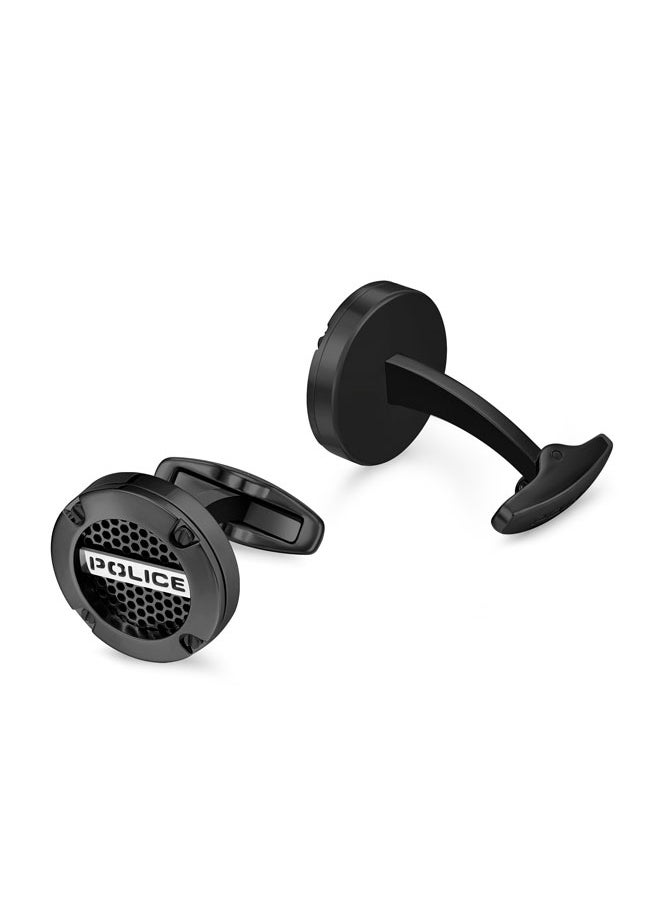 Fusion Cufflinks for Men Black Netted Design with Screwed Edge and Signature.