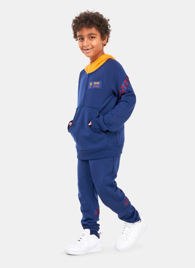 Kids' F.C. Barcelona Dri-FIT 1/2-Zip Travel Football Hoodie (Older Kids)