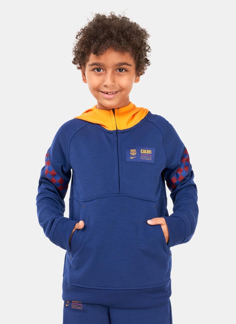 Kids' F.C. Barcelona Dri-FIT 1/2-Zip Travel Football Hoodie (Older Kids)