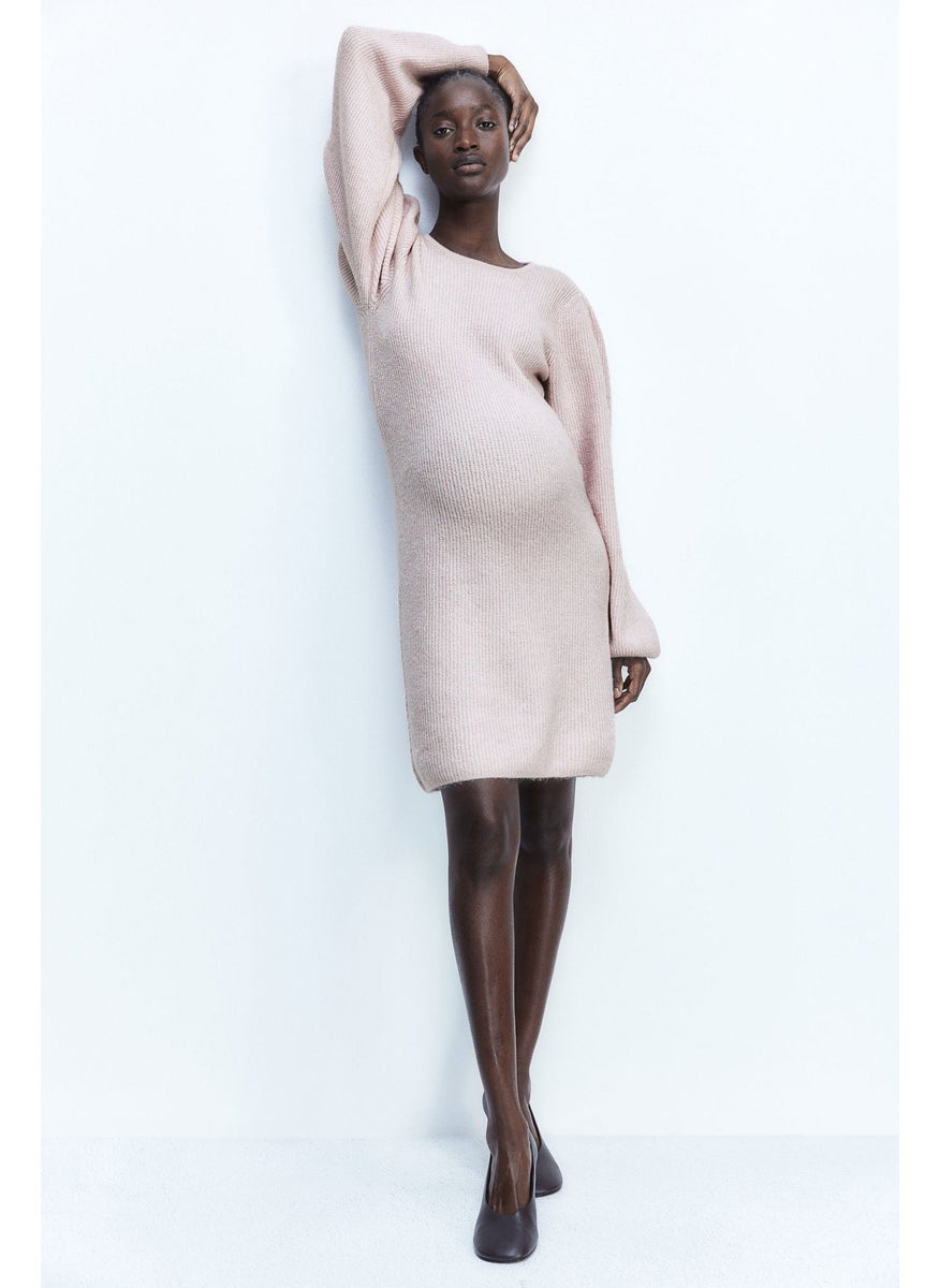 Mama Balloon-Sleeved Rib-Knit Dress
